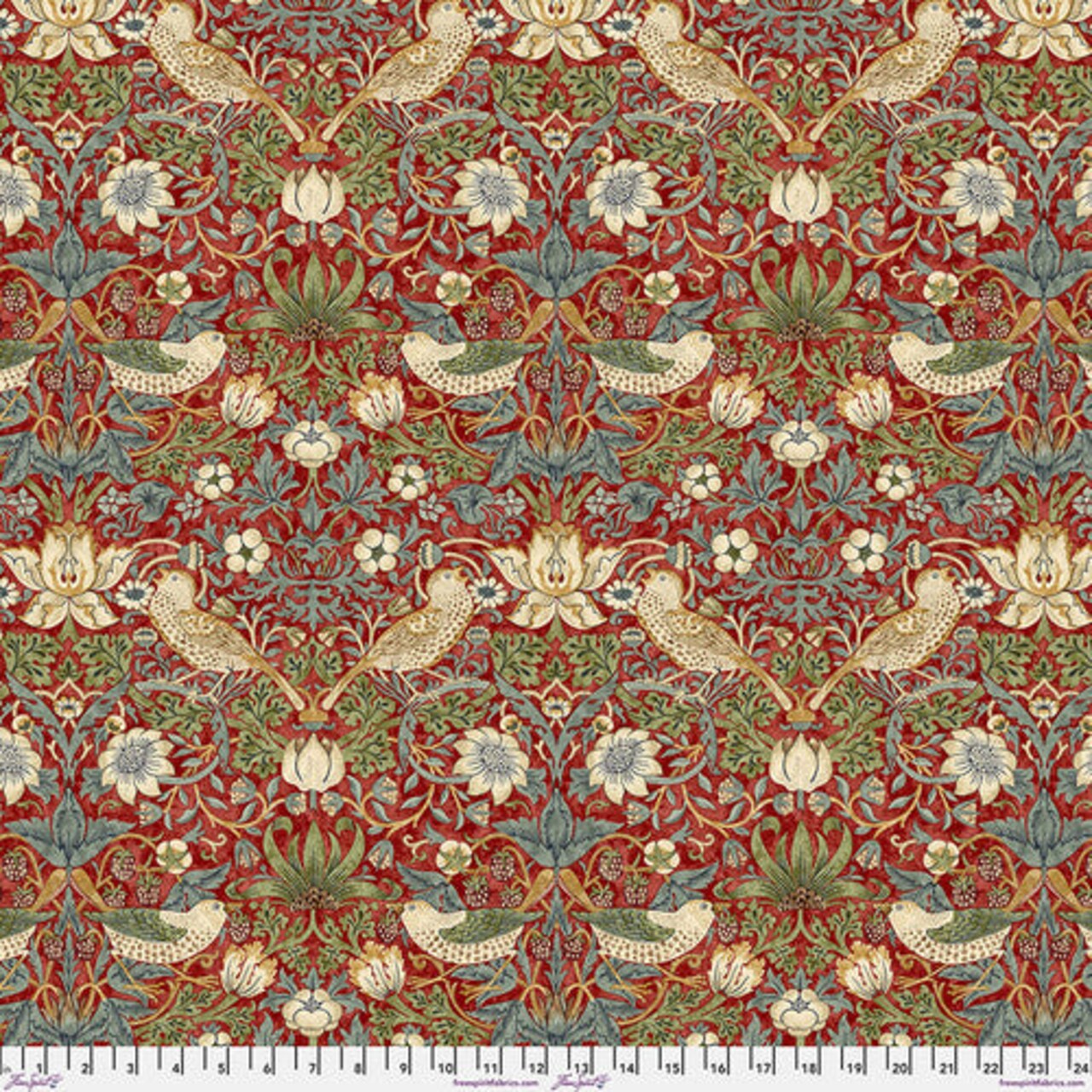 Fabric FreeSpirit Morris & Co. Red Strawberry Thief by the Quarter Yard PWWM001.REDXX